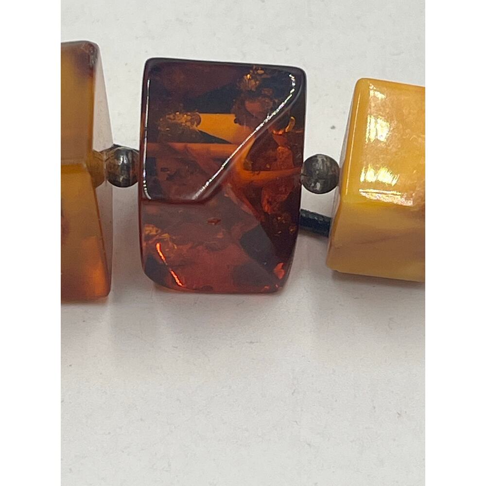 Sterling Silver Vintage Cube Modernist Triple Amber Pendant Black Chord Necklace - Picture 6 of 16